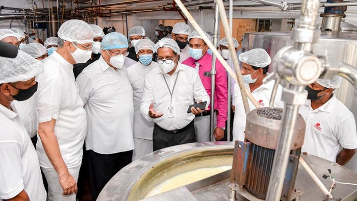 Sri Lanka President Gotabaya Rajapaksa inspecting the Milco Factory at Narahenpita in Sri Lanka