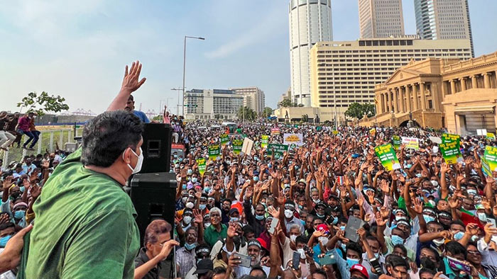 Sajith Premadasa with supporters in a protest in Colombo Sri Lanka