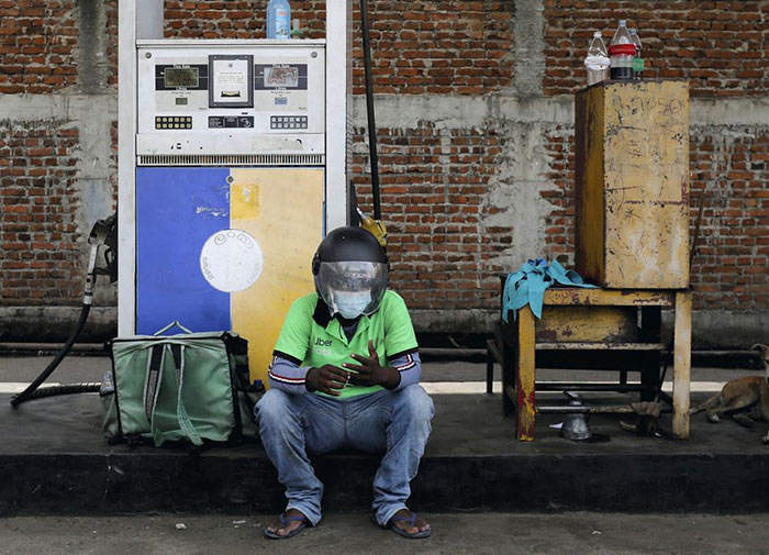 Uber driver waiting for fuel in Colombo, Sri Lanka