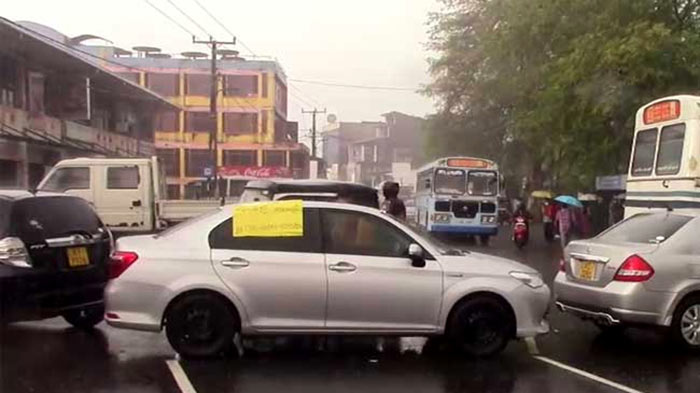 Protest in Balapitiya blocks traffic on Galle Road in Sri Lanka