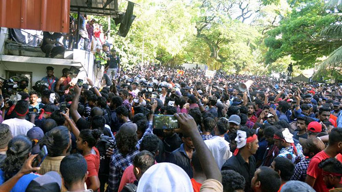 Protestors surround Sri Lanka Prime Minister's Wijerama Residence in Sri Lanka