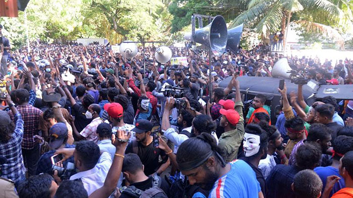 Protestors surround Sri Lanka Prime Minister's Wijerama Residence in Sri Lanka