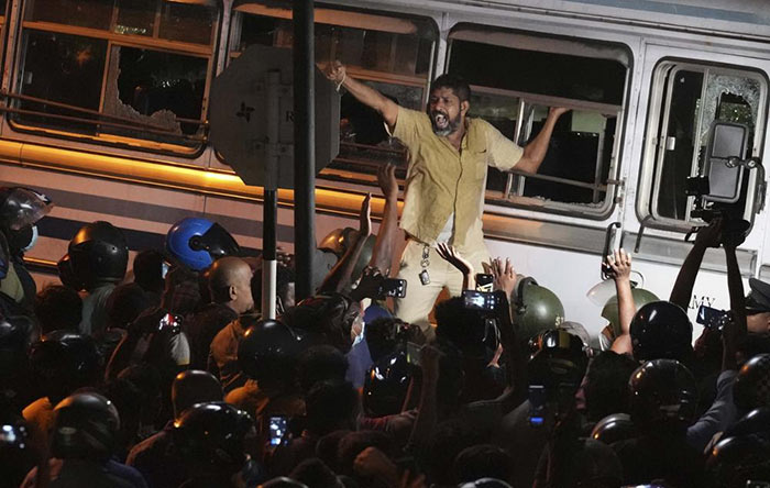 Sri Lankan people protest near President Gotabaya Rajapaksa's Mirihana Residence in Sri Lanka