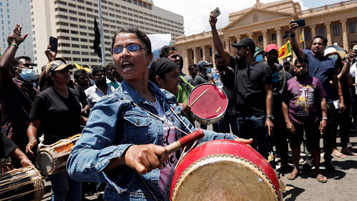 Trade unions protest during a nationwide strike demanding the resignation of Sri Lanka President Gotabaya Rakapaksa and his cabinet