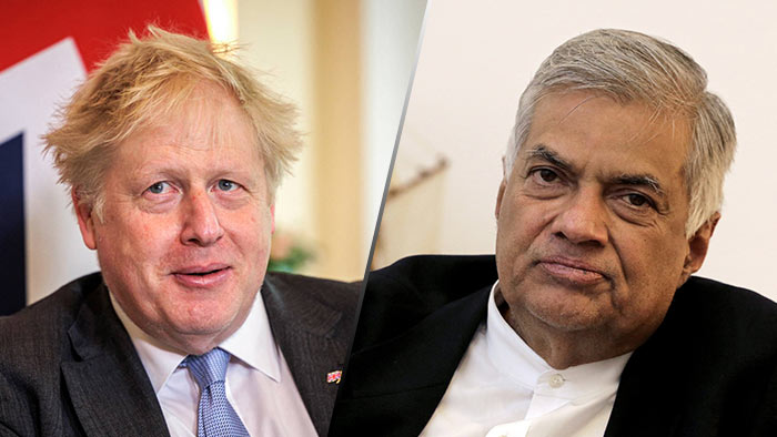 UK Prime Minister Boris Johnson with Sri Lankan Prime Minister Ranil Wickremesinghe
