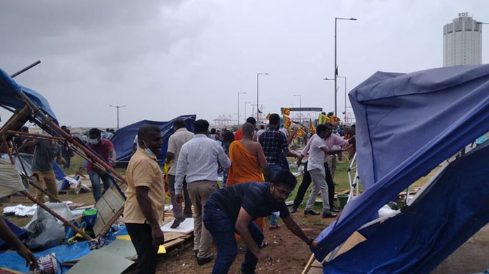 GotaGoGama Galle Face protest site attacked and destroyed