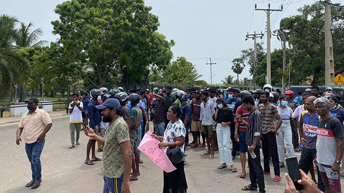 Protest outside Trincomalee Naval Base in Sri Lanka