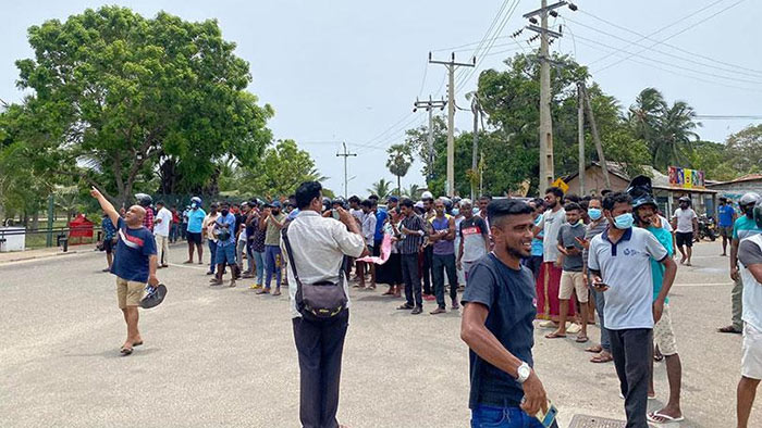 Protest outside Trincomalee Naval Base in Sri Lanka