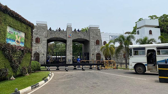 Protest outside Trincomalee Naval Base in Sri Lanka