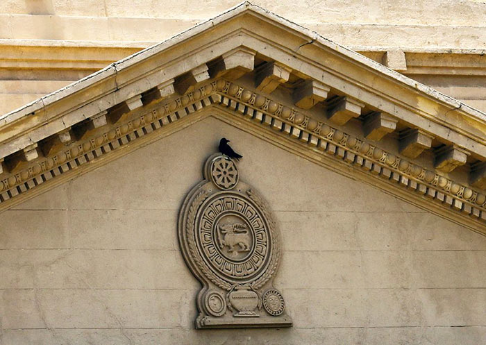 The Sri Lankan government logo is seen at the Presidential Secretariat in Colombo, Sri Lanka