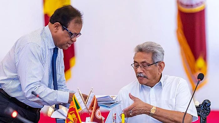 Sri Lanka Education Minister Susil Premajayantha with Sri Lanka President Gotabaya Rajapaksa