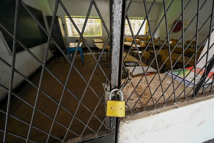 A closed classroom is seen at a Government school in Colombo, Sri Lanka