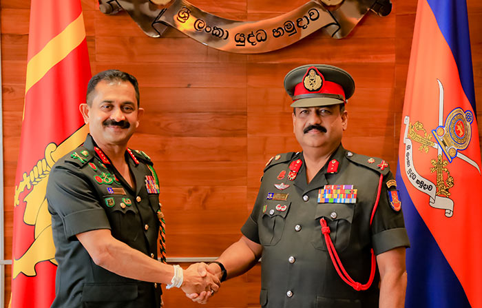 Commander of the Sri Lanka Army Lieutenant General Vikum Liyanage with Major General Jagath Kodithuwakku