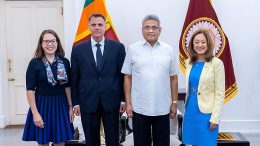 U.S. Robert Kaproth, Kelly Keiderling and Julie Chung meet Sri Lankan President Gotabaya Rajapaksa