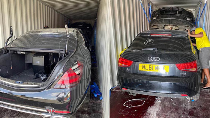 Sri Lanka Customs seized five illegally imported luxury cars at Orugodawatta in Colombo, Sri Lanka