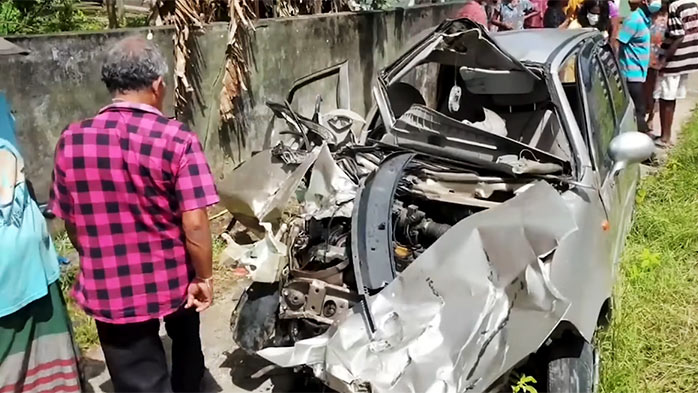 Car accident on railway crossing of Magalla Gangarama road in Galle, Sri Lanka