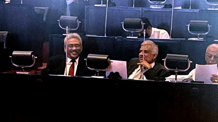 Sri Lanka President Gotabhaya Rajapaksa and Prime Minister Ranil Wickremesinghe in Sri Lanka Parliament