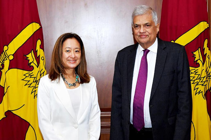 U.S. Ambassador to Sri Lanka, Julie Chung with Sri Lankan President Ranil Wickremesinghe