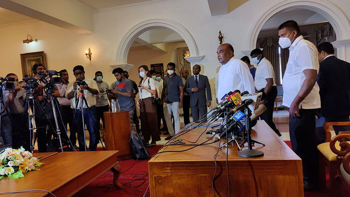 Sri Lanka Speaker Mahinda Yapa Abeywardena leaves after a Press conference
