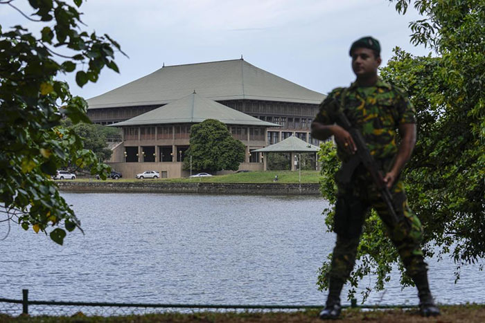 STF guard near Sri Lanka Parliament