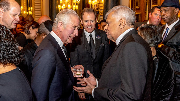 Sri Lankan President Ranil Wickremesinghe engaged in conversation with King Charles III