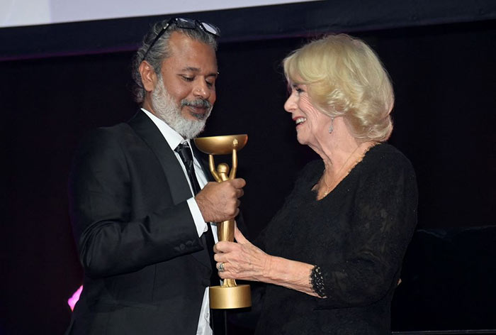 Britain&apos;s queen Camilla with Shehan Karunatilaka