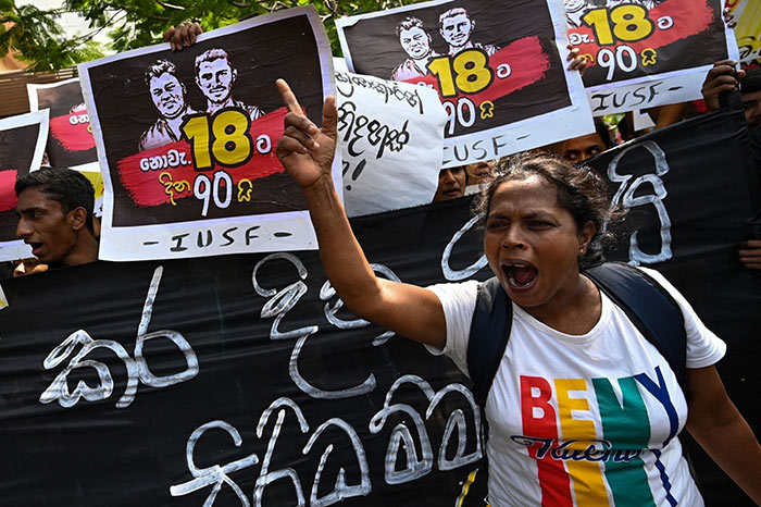 Protesters outside the United Nations office in Colombo Sri Lanka