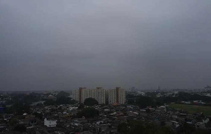 Smog and fog envelop the skyline in Colombo Sri Lanka