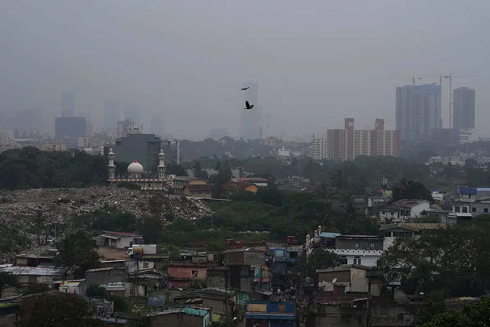 Smog and fog envelop the skyline in Colombo Sri Lanka