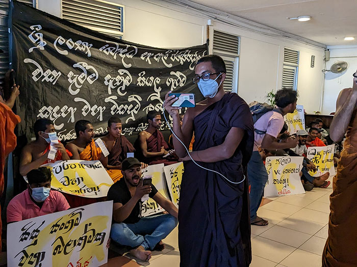 Buddhist and Pali University engaged in a protest