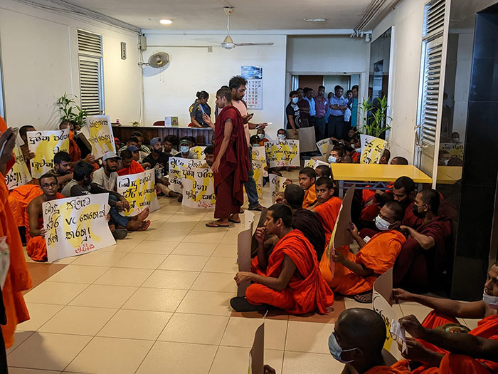 Buddhist and Pali University engaged in a protest