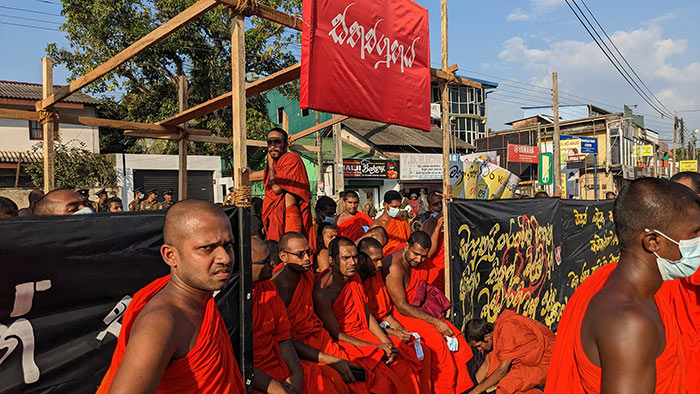 Monks in a protest in Homagama Sri Lanka