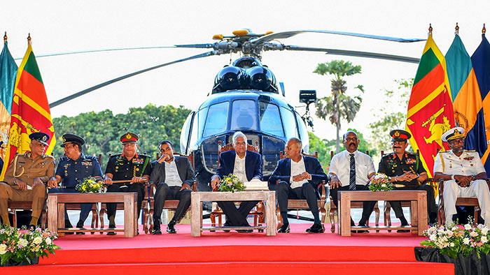 Sri Lanka President Ranil Wickremesinghe at the Air Force base in Anuradhapura Sri Lanka
