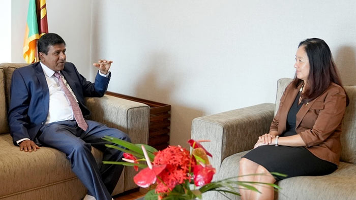 Sri Lanka Justice Minister Wijeyadasa Rajapakshe meets the U.S. Ambassador to Sri Lanka Julie Chung