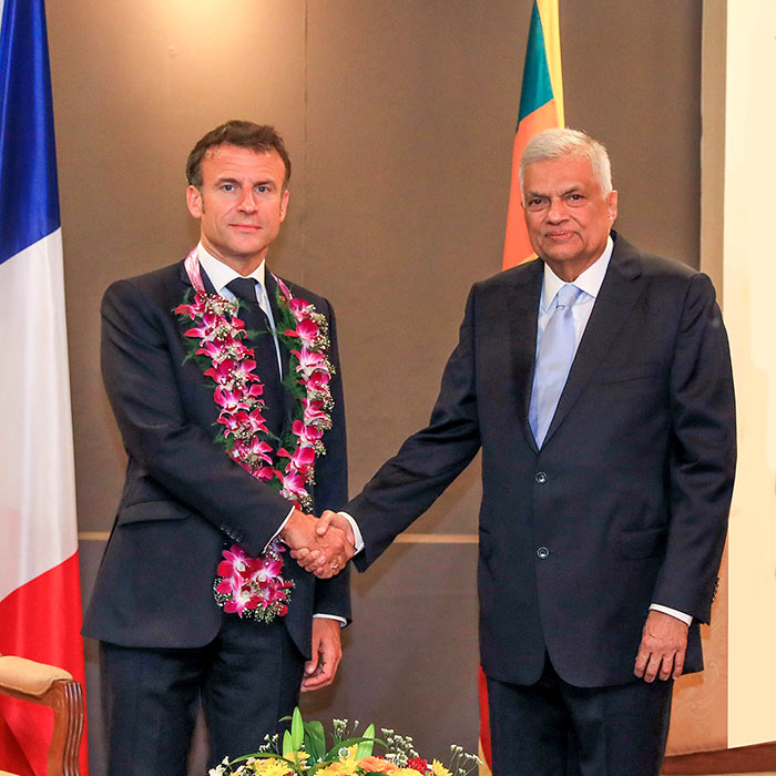 French President Emmanuel Macron meets Sri Lanka President Ranil Wickremesinghe