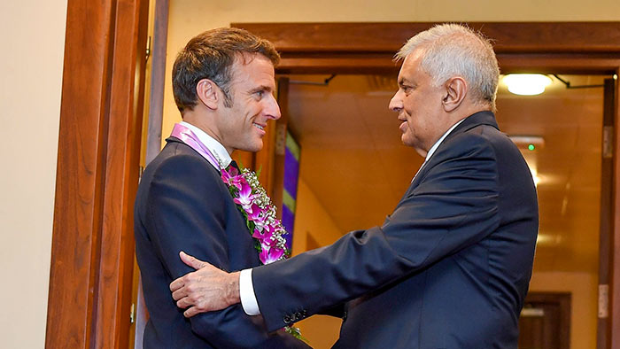 French President Emmanuel Macron meets Sri Lanka President Ranil Wickremesinghe