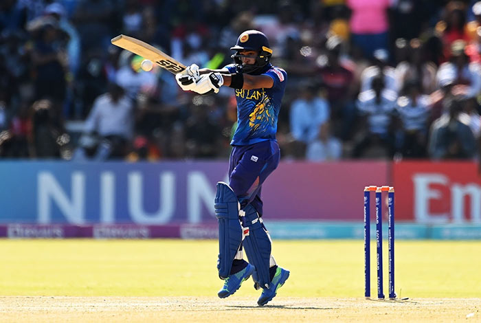 Pathum Nissanka plays a shot during the ICC Men's Cricket World Cup Qualifier 2023