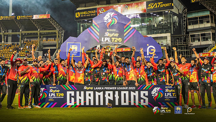 B-Love Kandy team after winning Lanka Premier League (LPL) 2023 final Cricket match