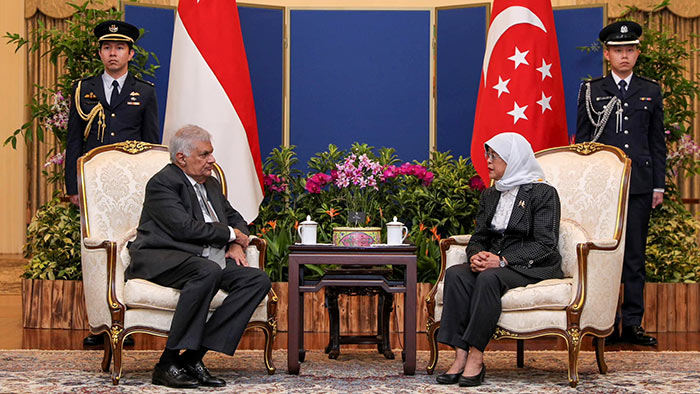 Sri Lanka President Ranil Wickremesinghe meets Singapore President Halimah Yacob