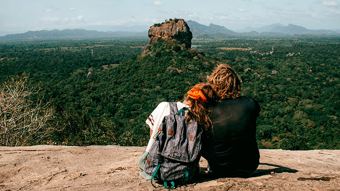 Tourists looking at Sigiriya in Sri Lanka
