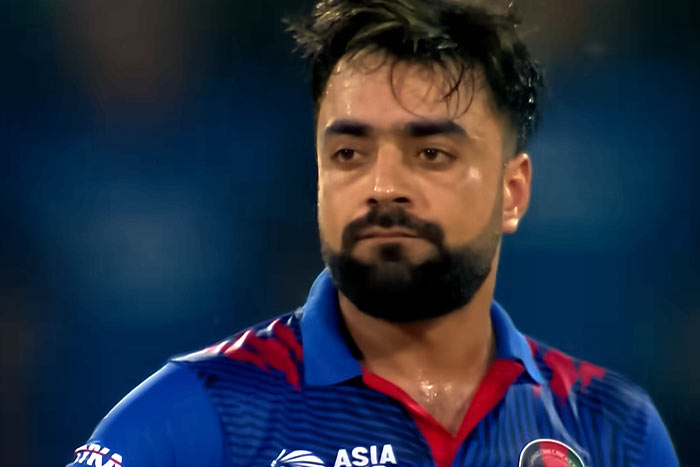 Afghanistan's Rashid Khan gestures at Asia Cup 2023