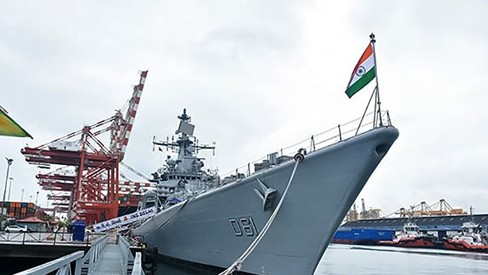 Indian warship 'Delhi' docks in Colombo