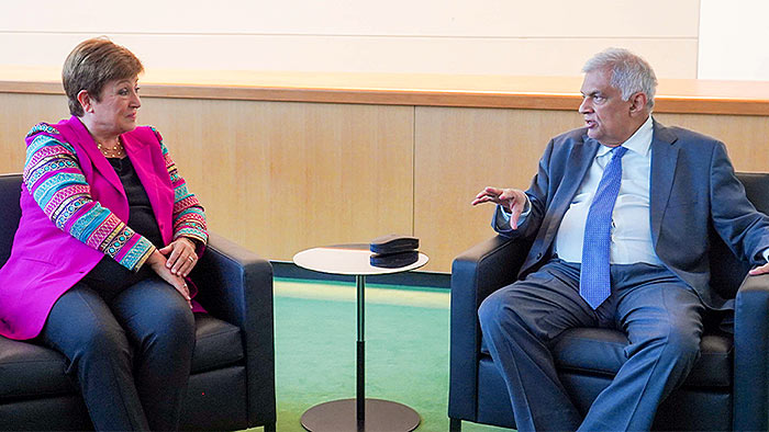IMF chief Kristalina Georgieva with Sri Lanka President Ranil Wickremesinghe