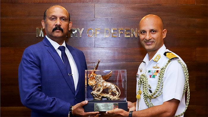 Defence Adviser of the High Commission of India for Sri Lanka Captain Vikas Sood with Sri Lanka's Defence Secretary General Kamal Gunaratne