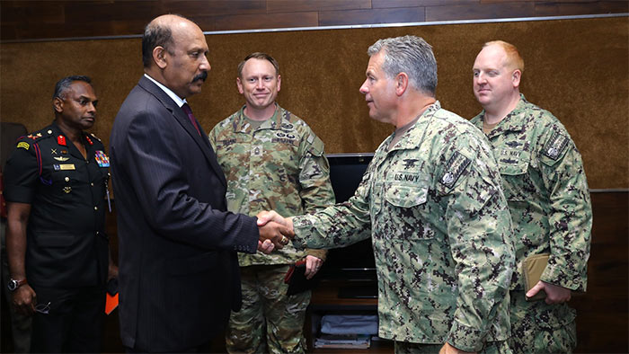 Commander of the U.S. Special Operations Command Pacific Rear Admiral Jeromy B Williams with Sri Lanka's Defence Secretary General Kamal Gunaratne