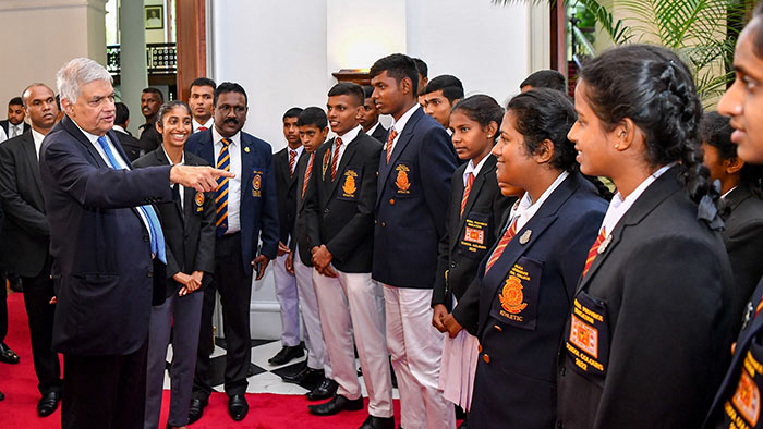 Sri Lanka President Ranil Wickremesinghe meets athlete Tharushi Karunarathna