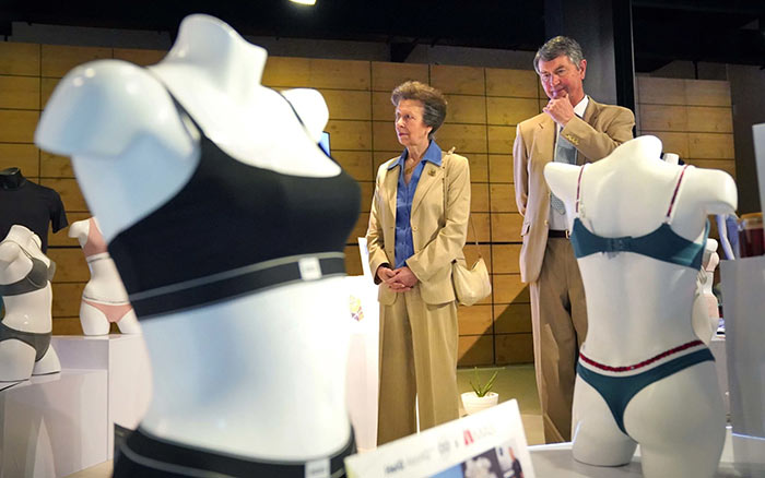 Anne, Princess Royal and her husband Vice Admiral Sir Timothy Laurence during a visit to the MAS Factory in Colombo