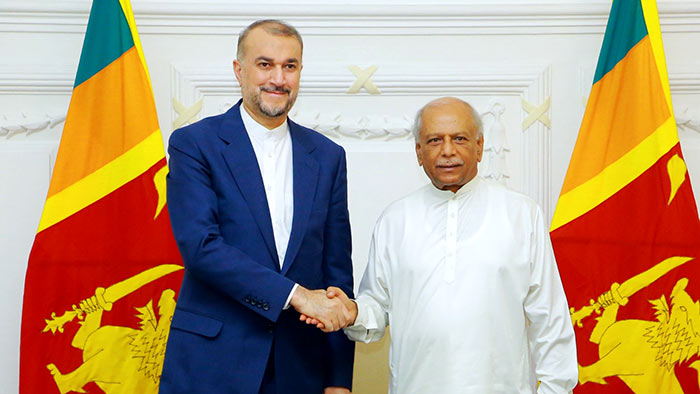 Iranian Foreign Minister Hossein Amir-Abdollahian with Sri Lanka Prime Minister Dinesh Gunawardena