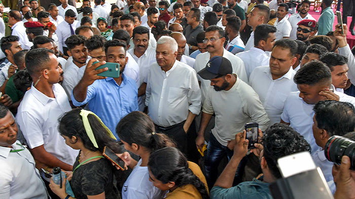 Sri Lanka President Ranil Wickremesinghe with people