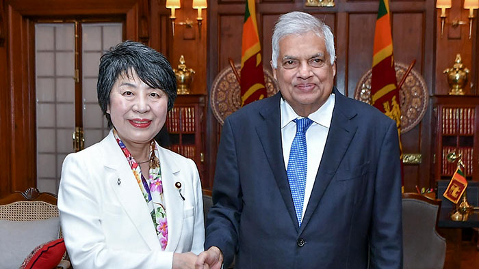 Sri Lankan President Ranil Wickremesinghe and Japanese Foreign Minister Yoko Kamikawa